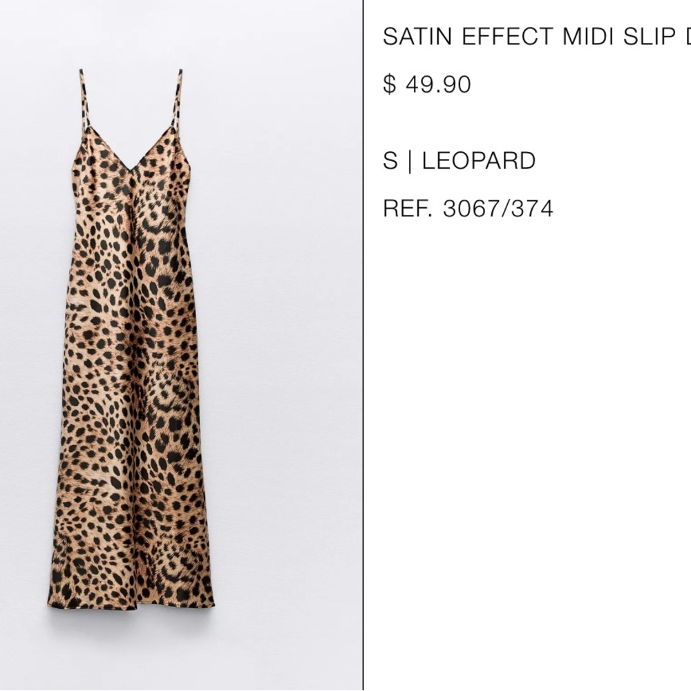 Leopard Print Satin Midi Slip Dress Zara
